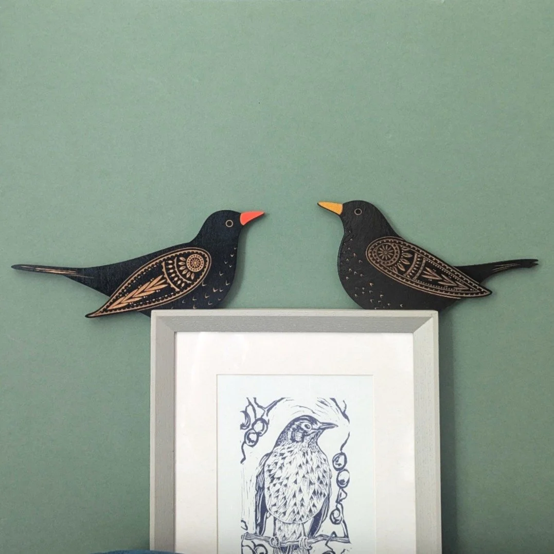 Wooden Blackbird Door or Frame Topper — Etchable Laser Design